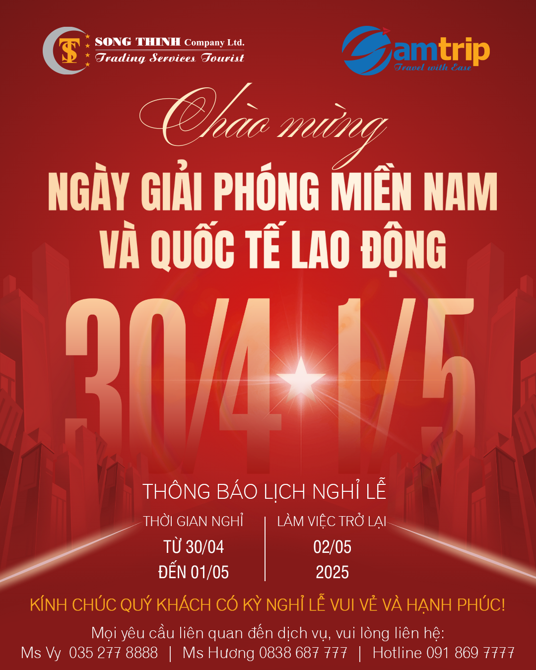 Thông báo nghỉ lễ 30/04 - 01/05